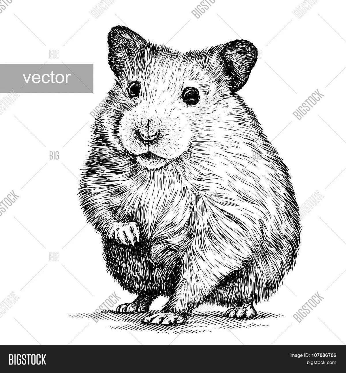 Coloring page quirky hamster in a cage