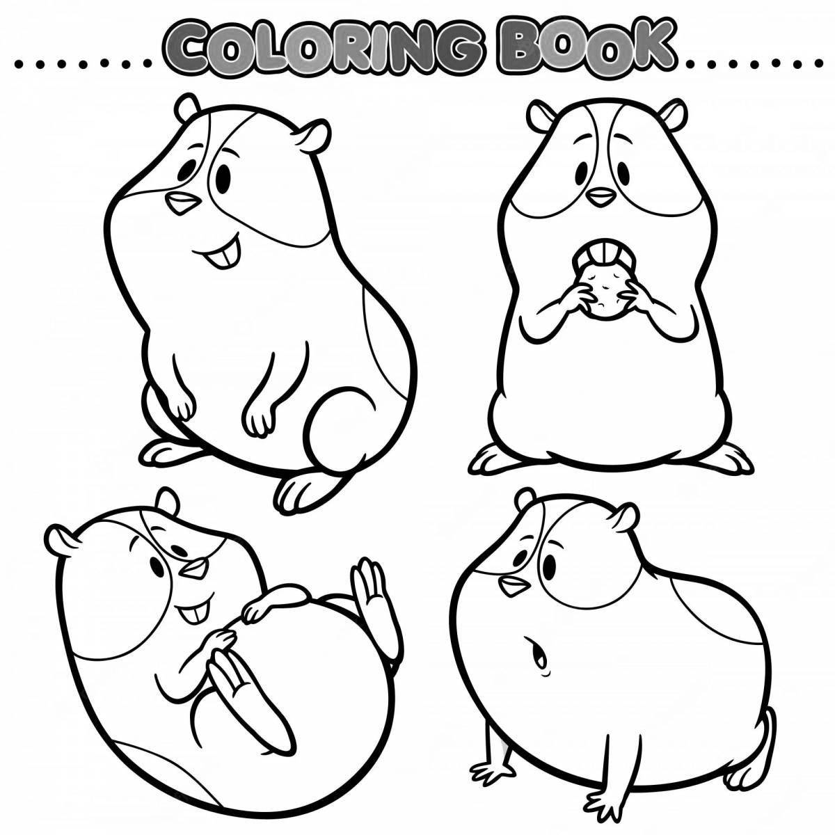 Funny hamster in a cage coloring book
