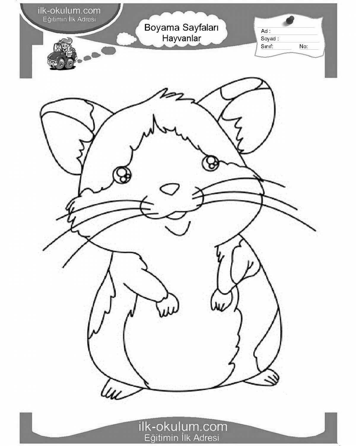 Adorable hamster in a cage coloring book