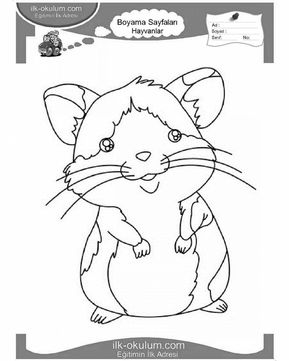 Coloring page playful hamster in a cage