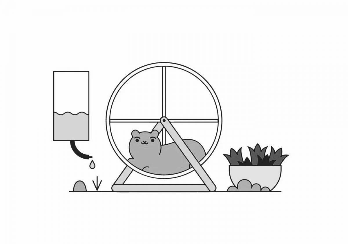 Coloring page plump hamster in a cage