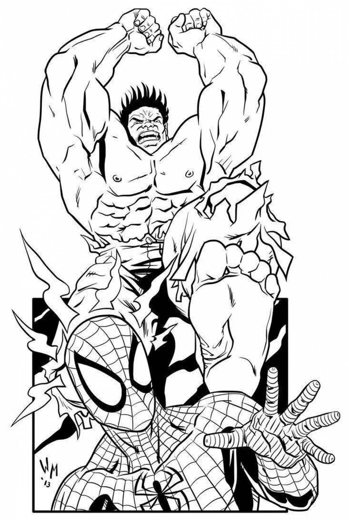 Elaborately drawn Hulk and Venom coloring page