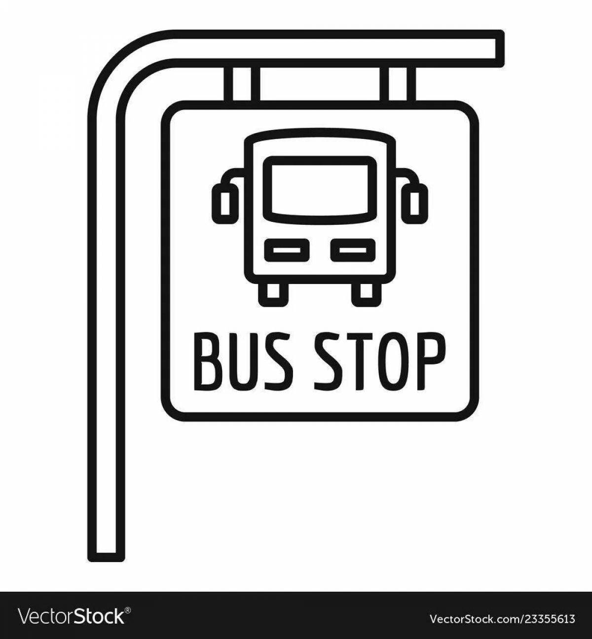 Coloring page funny bus stop sign