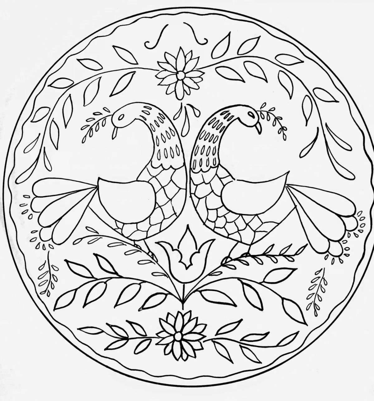 Coloring page charming Gorodets plate