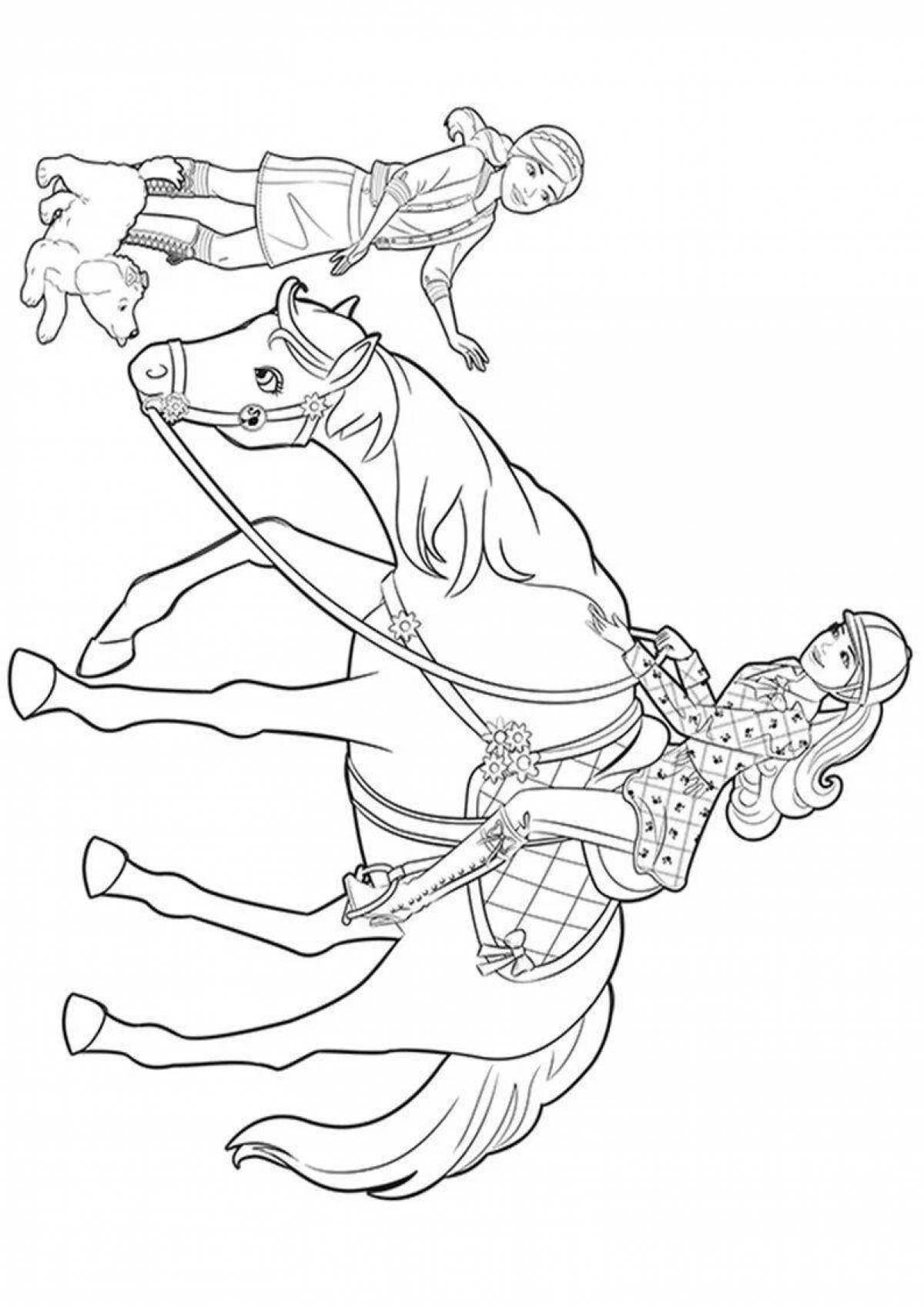 Coloring page charming barbie on a horse