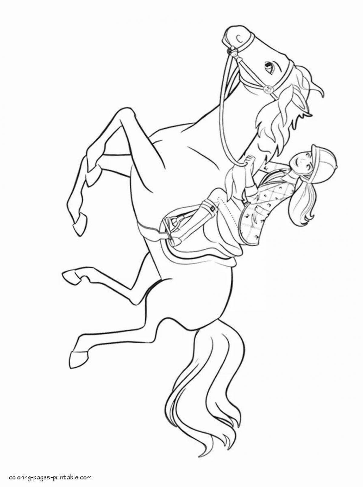 Coloring page majestic barbie on a horse