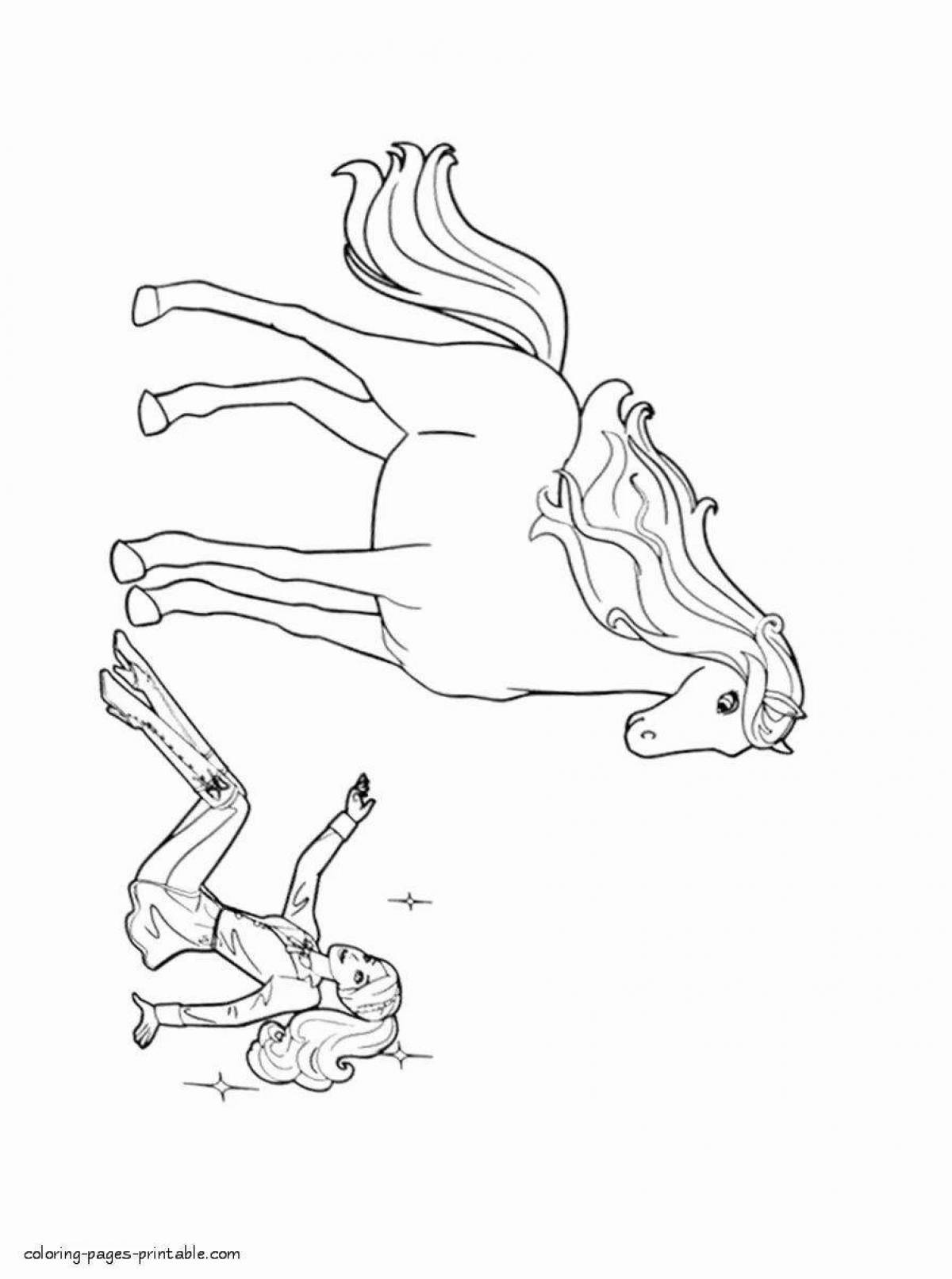 Coloring page amazing barbie on a horse