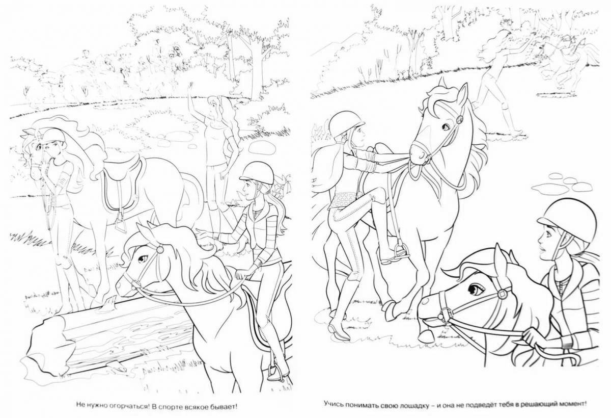 Coloring page elegant barbie on a horse