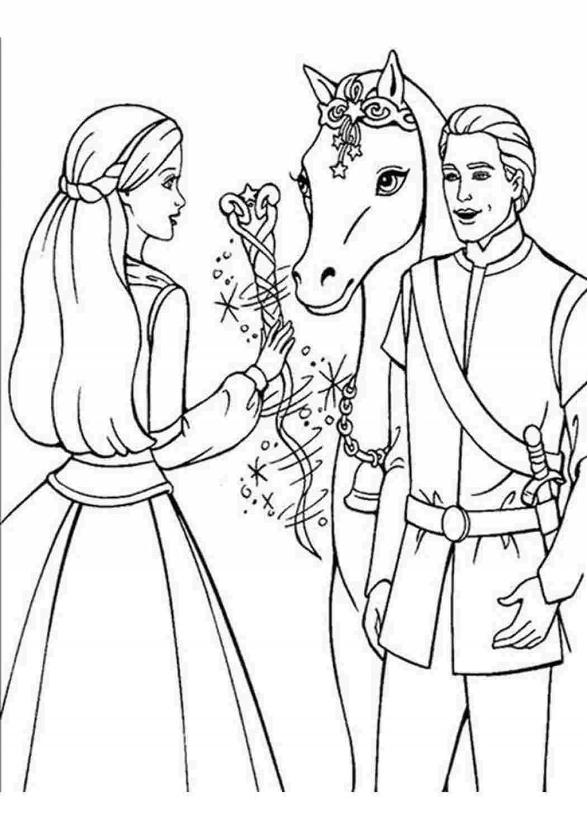 Bright barbie on horse coloring page