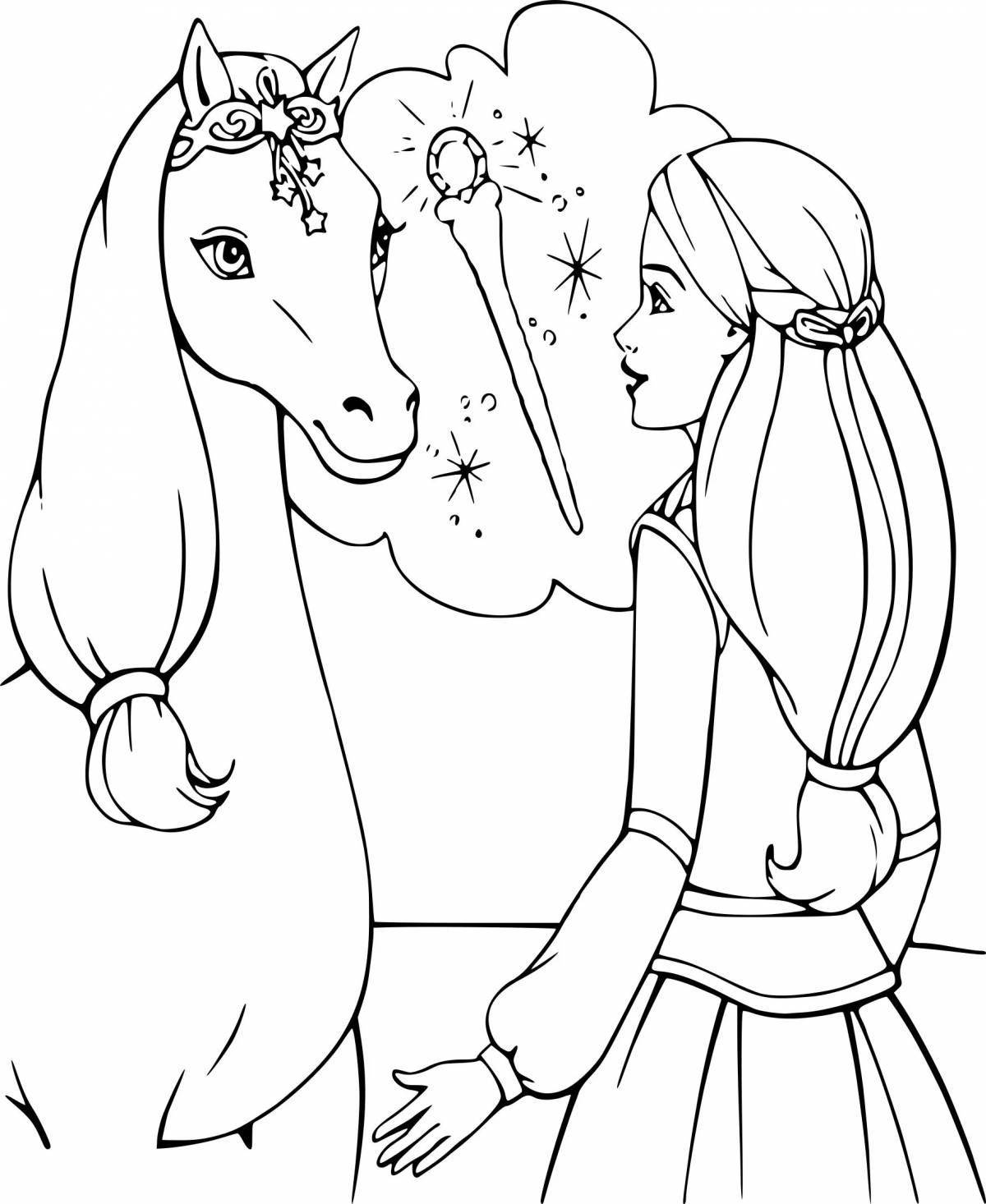 Coloring page wild barbie on a horse