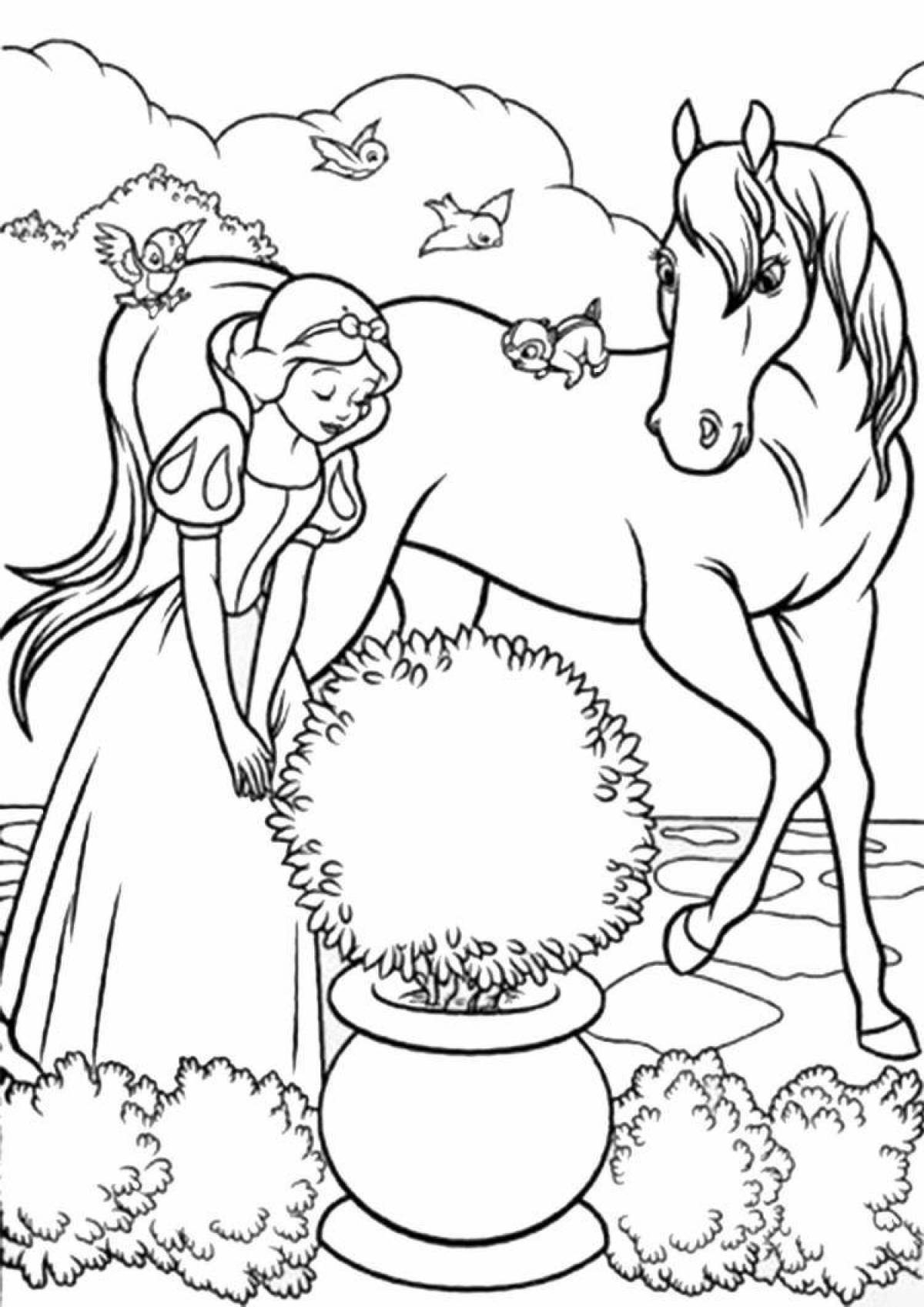 Coloring page joyful barbie on a horse