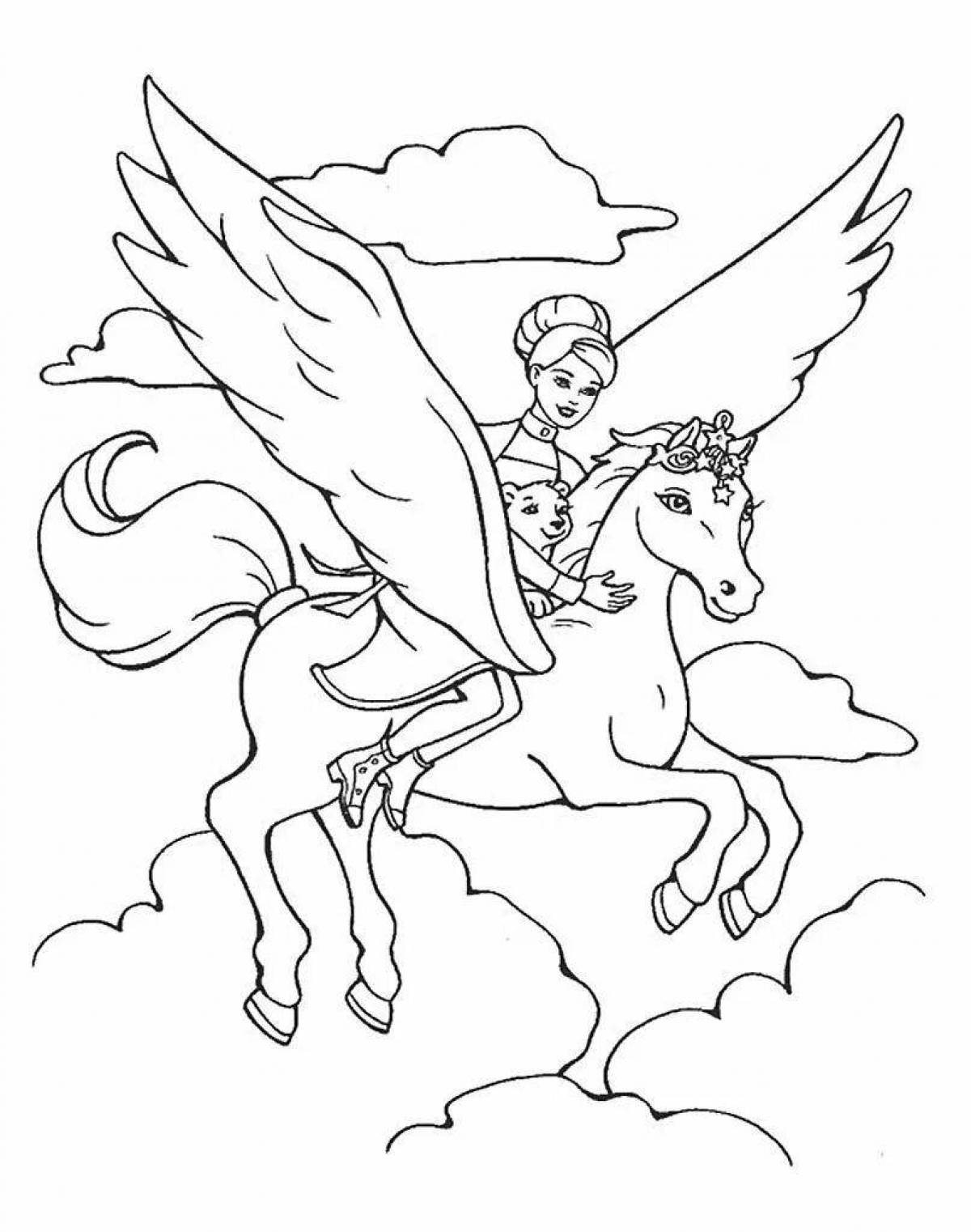 Colorful barbie on a horse coloring book