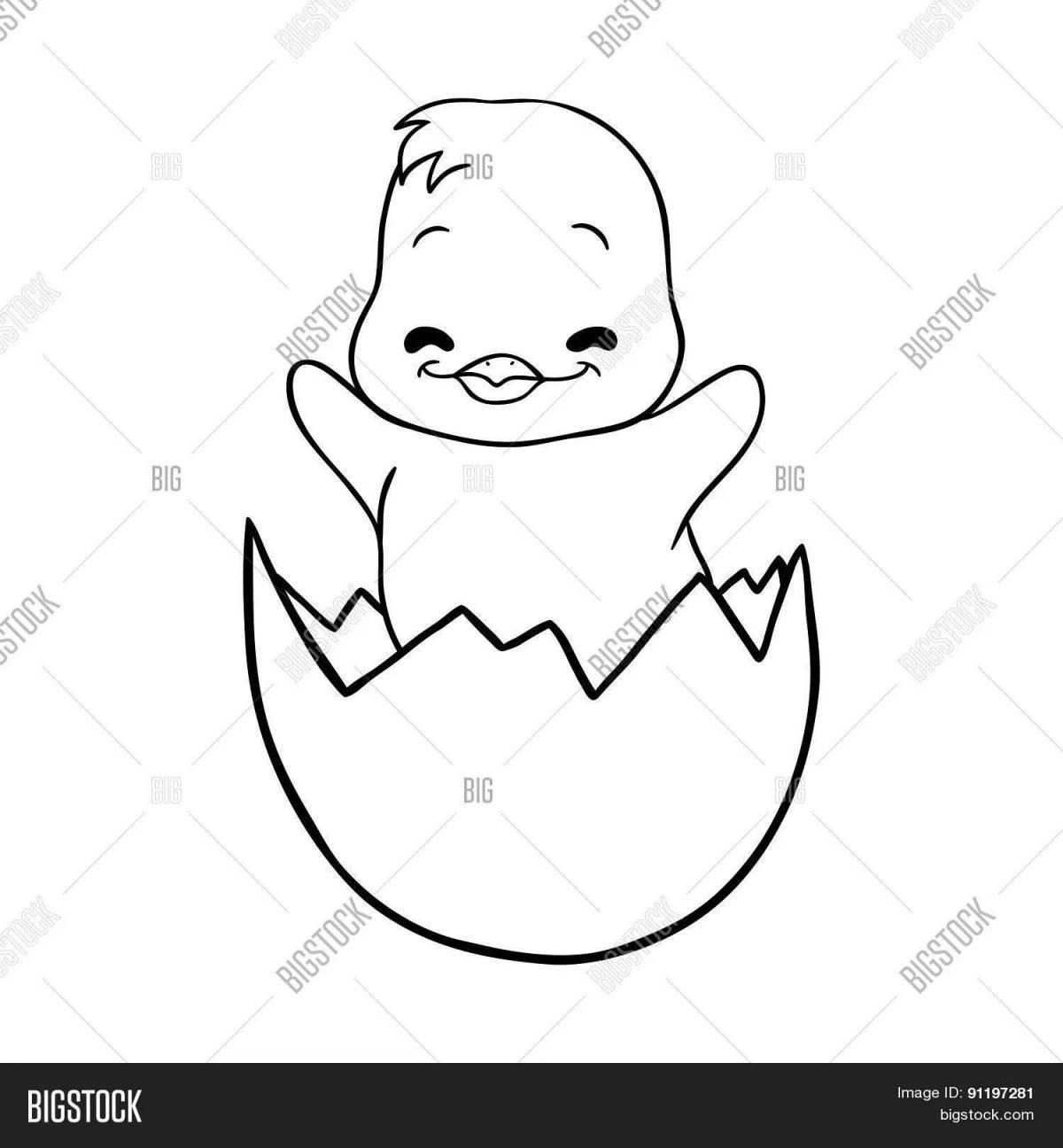 Coloring page dazzling chicken in shell