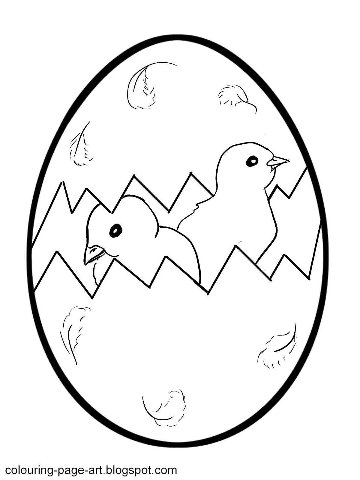 Coloring page nice chick in shell