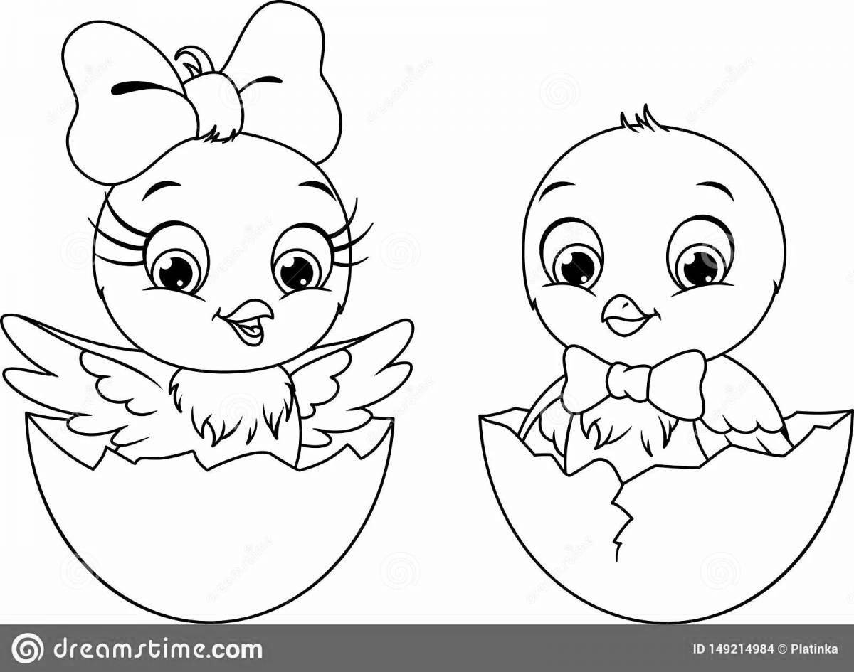 Coloring page elegant chick in shell