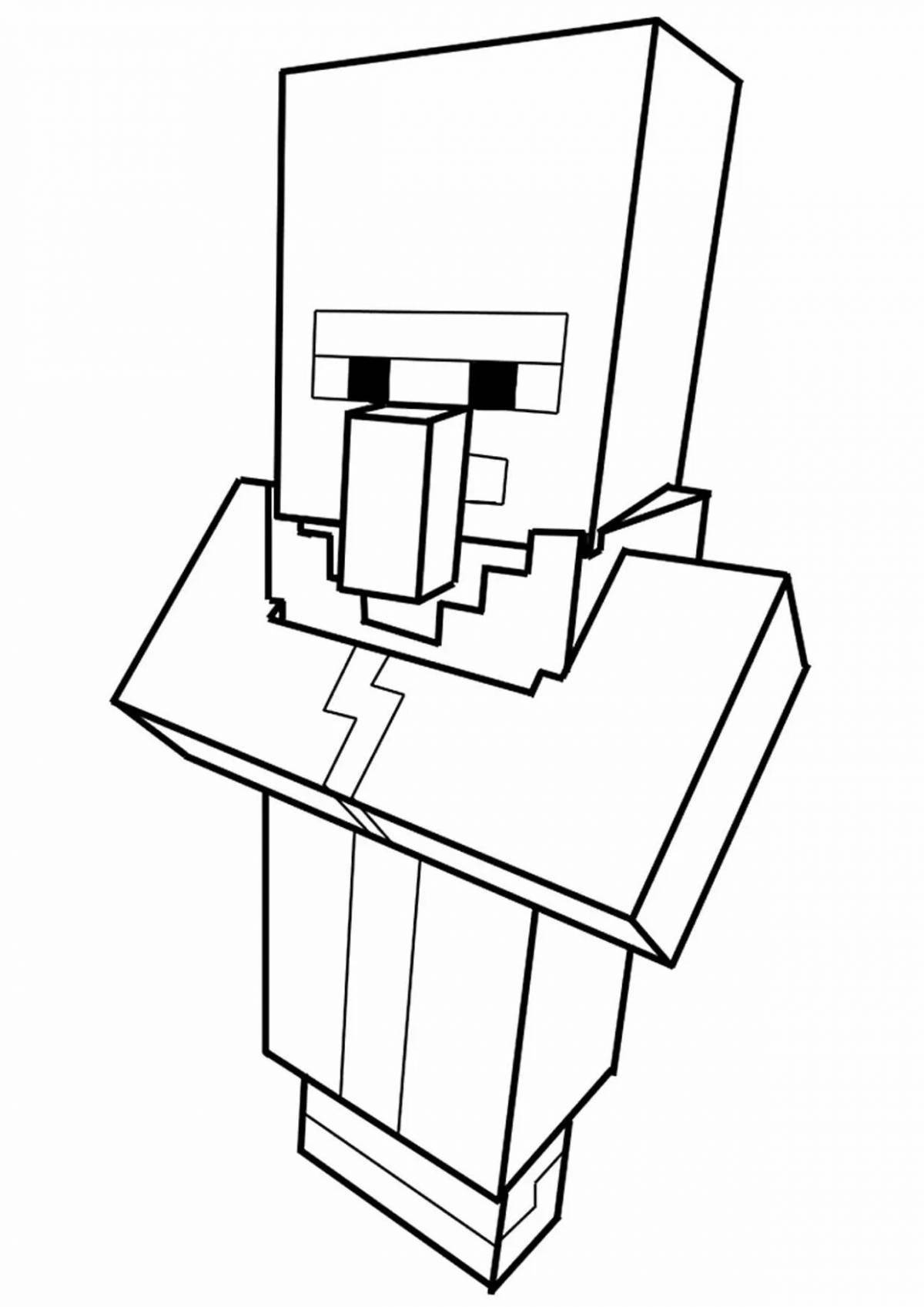 Colorful fairy tale minecraft villagers coloring page