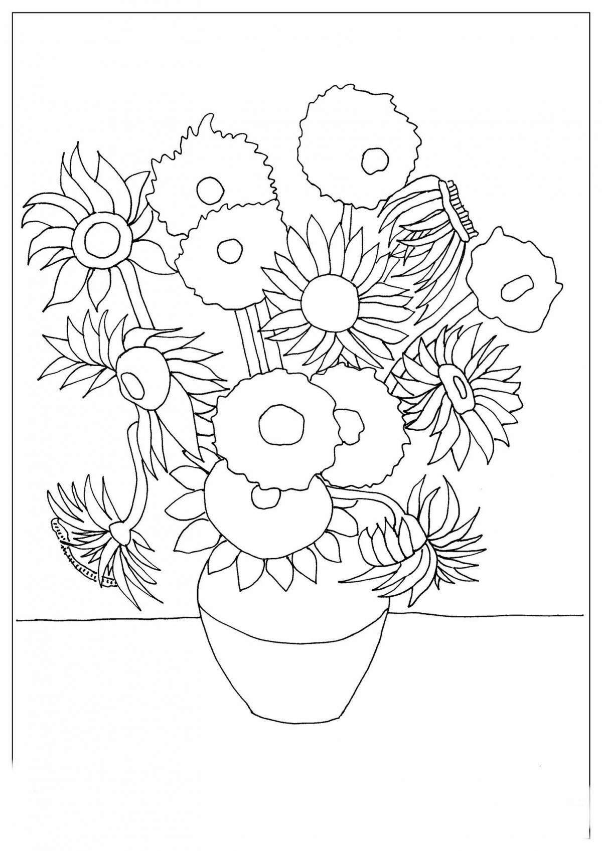 Bright sunflowers van gogh coloring book