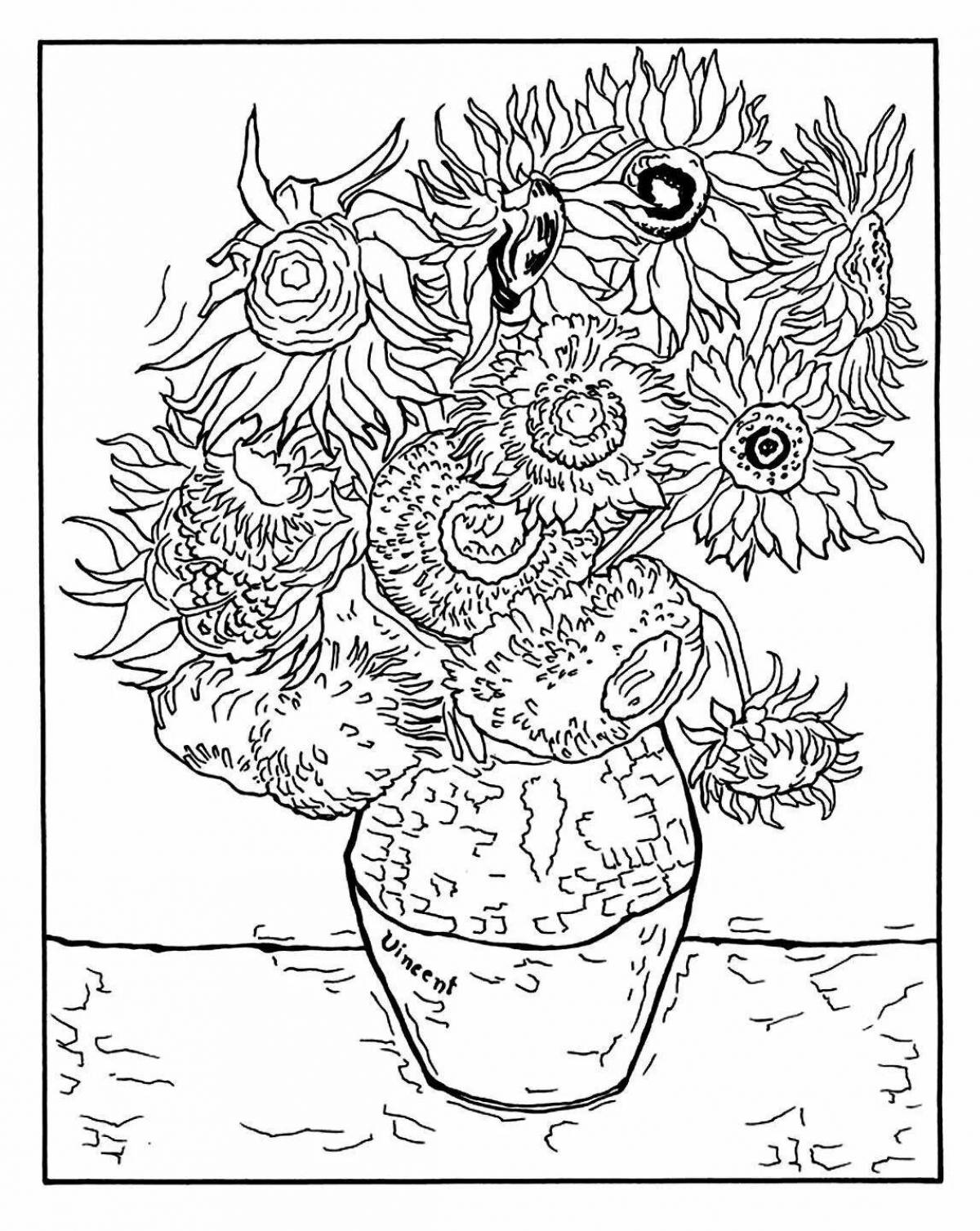 Van gogh shiny sunflowers coloring book
