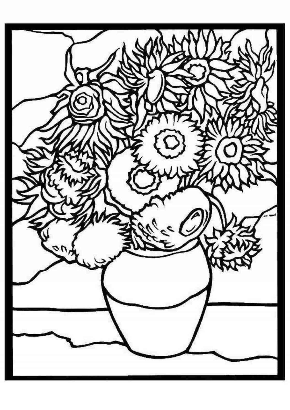 Cute van gogh sunflowers coloring book