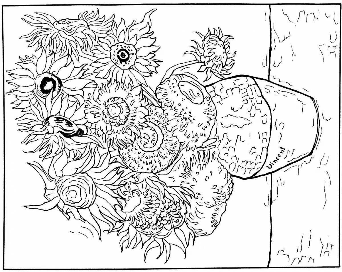 Van Gogh's charming sunflowers coloring page