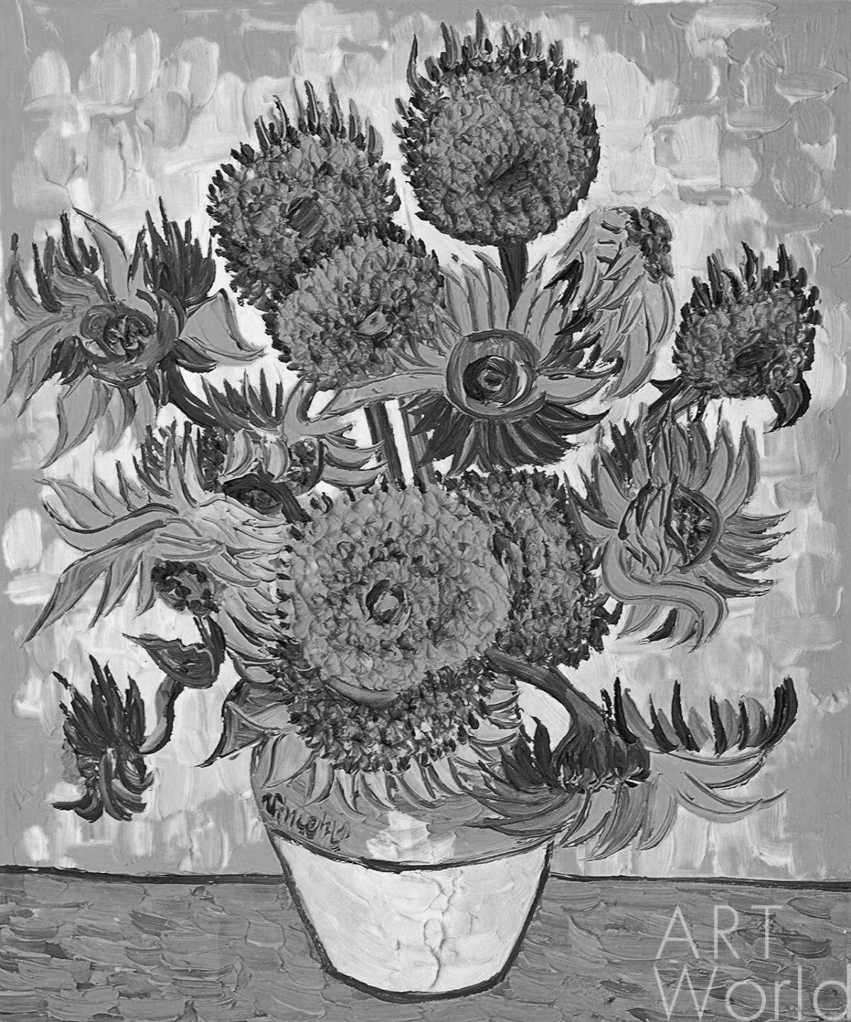 Van Gogh's wonderfully shaded sunflowers coloring book