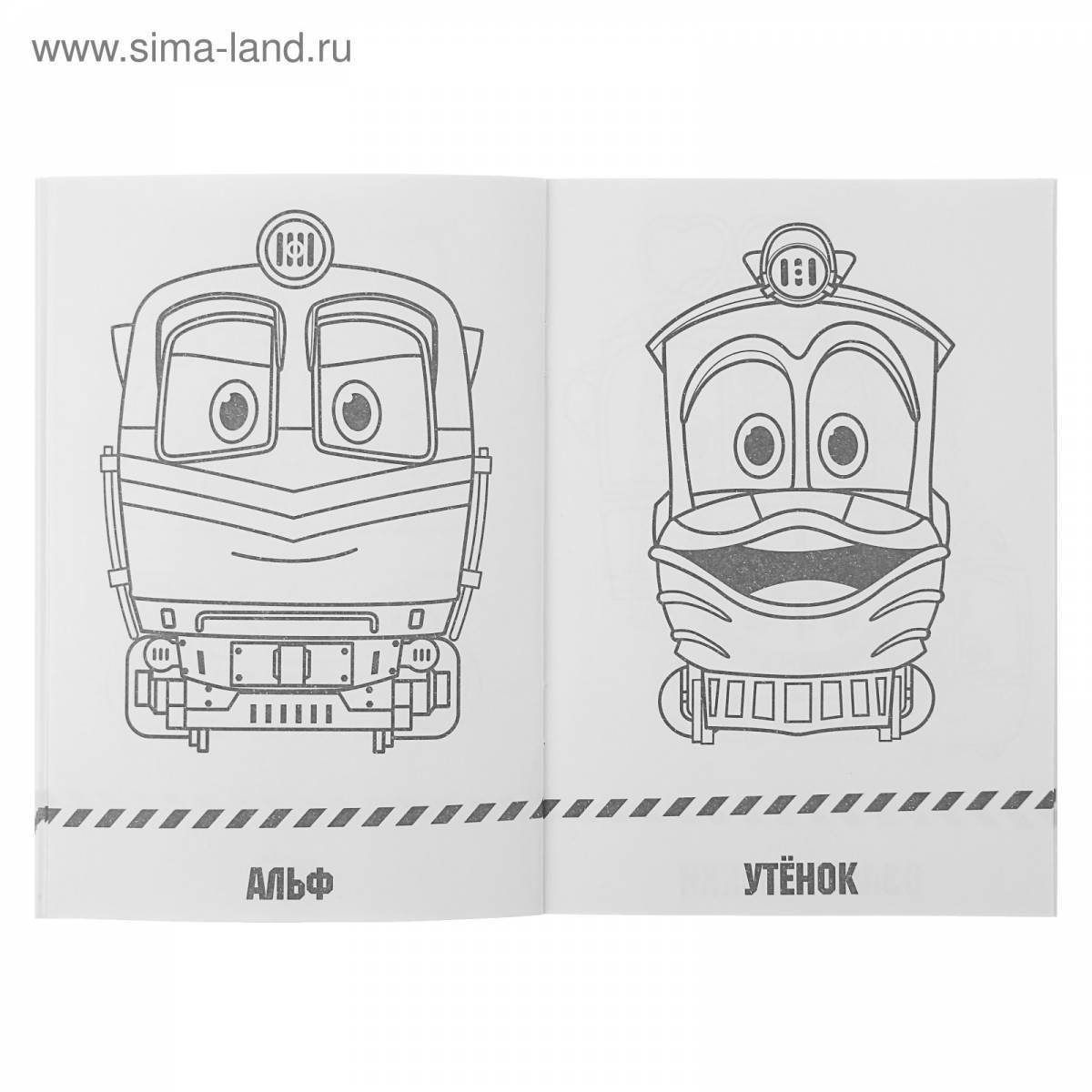 Victor's adorable robot trains coloring page