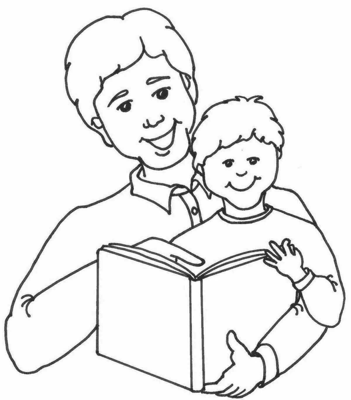 Smiling baby and dad coloring book