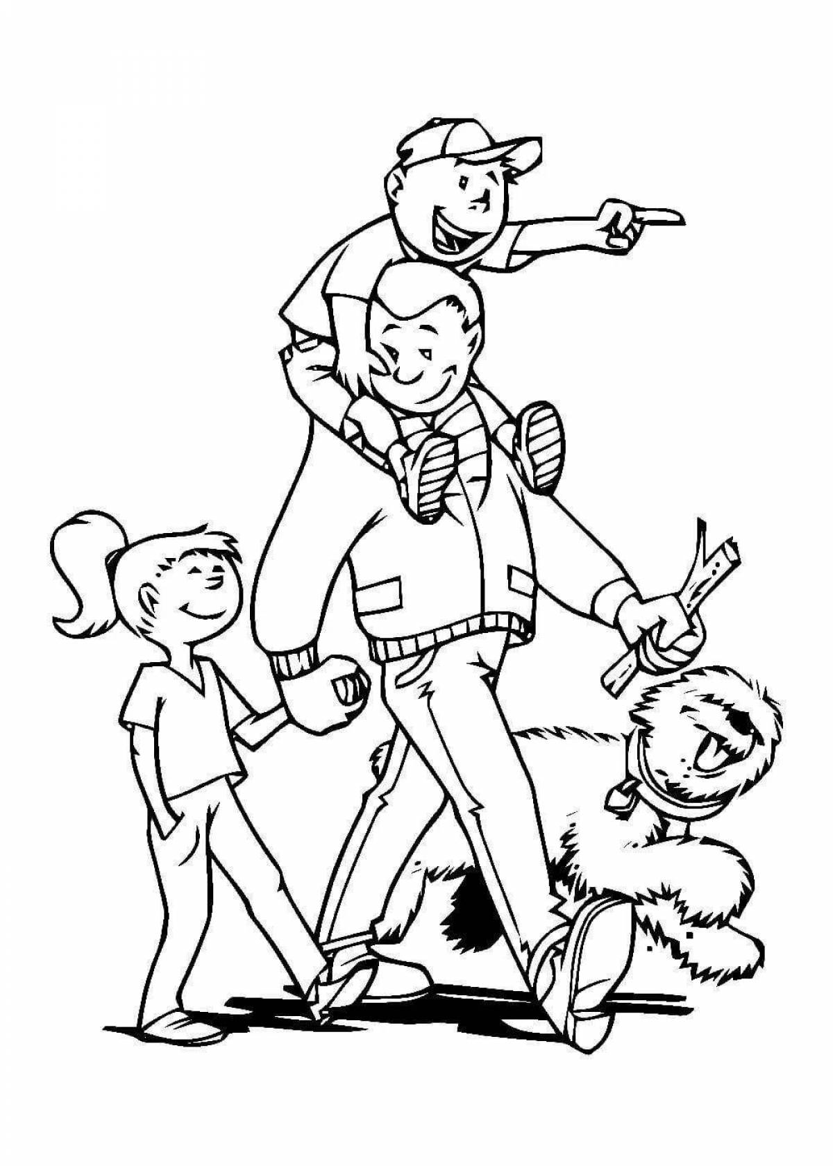 Joyful coloring baby and dad