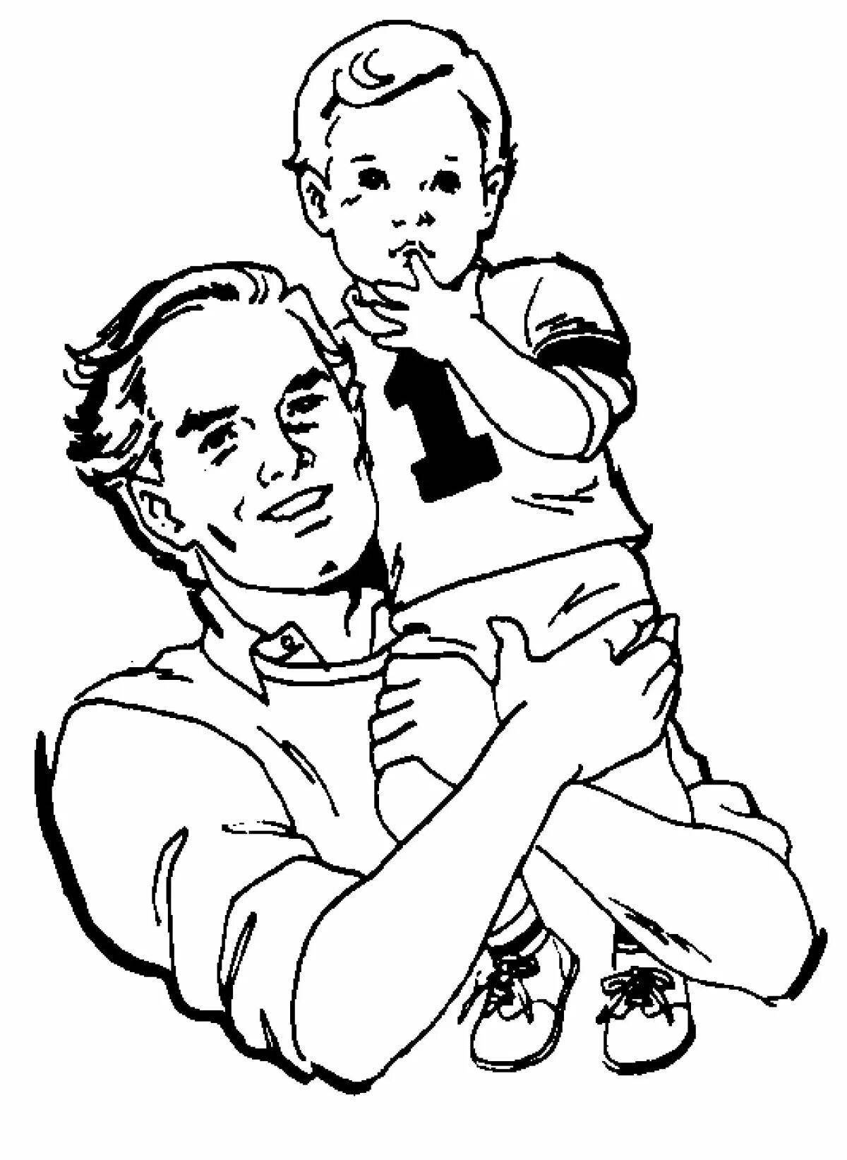 Affectionate coloring baby and dad