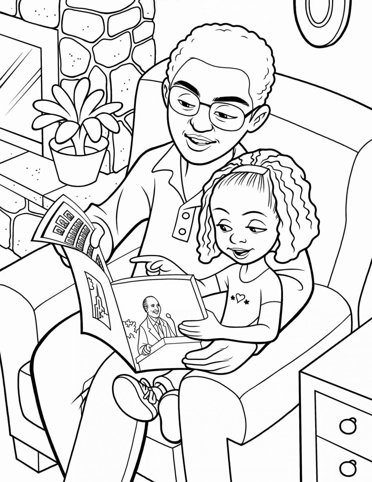 Admiring the coloring book baby and dad