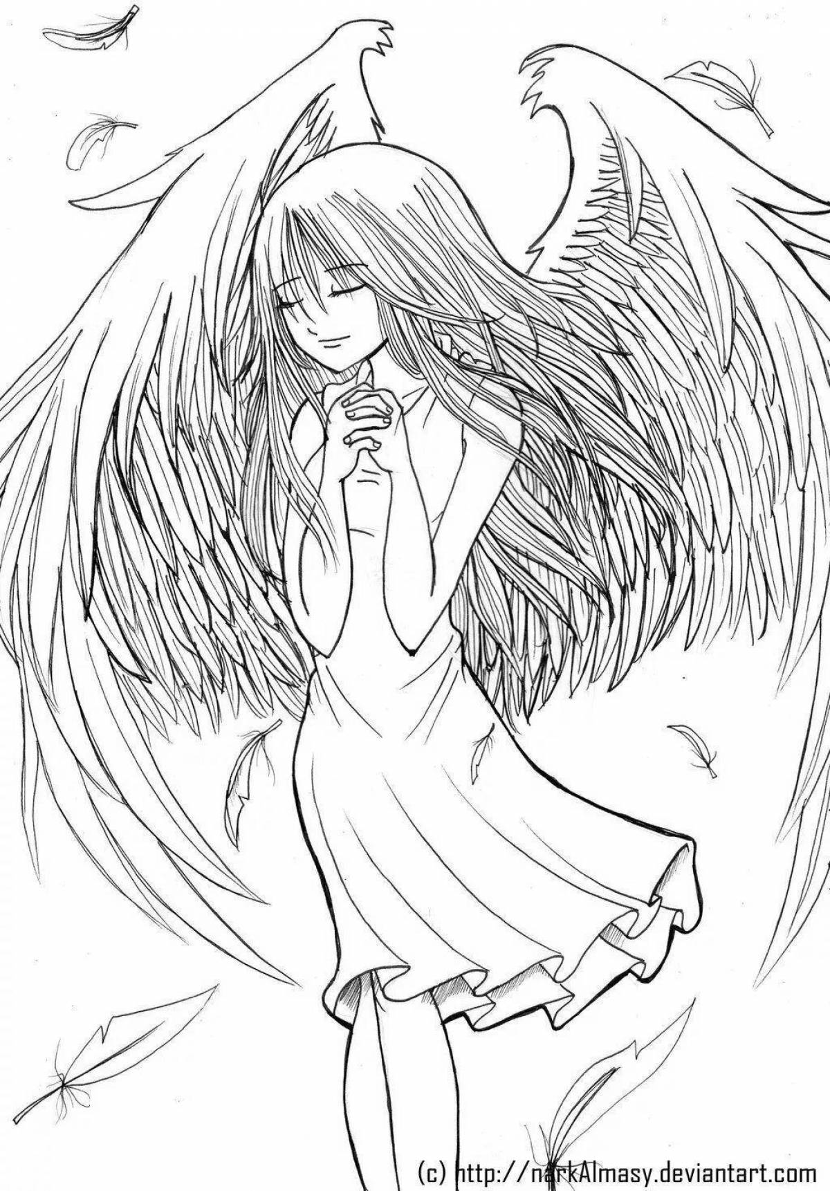 Очаровательная раскраска аниме с крыльями