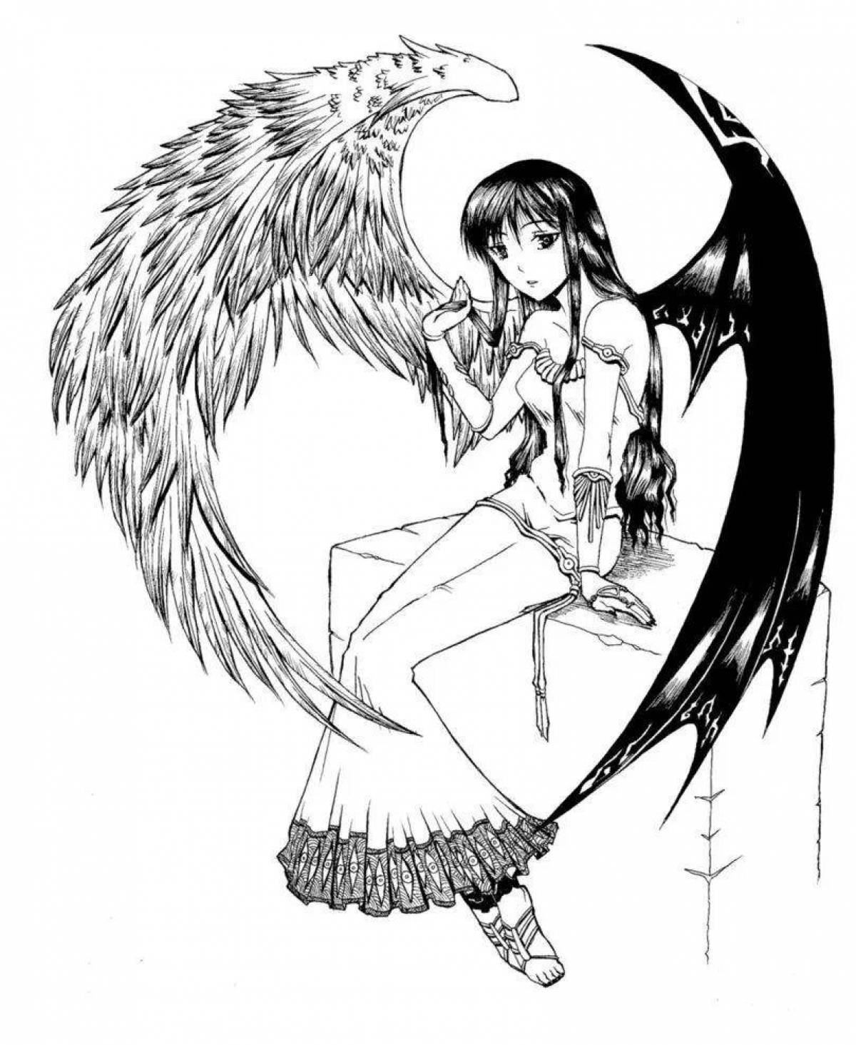 Великолепная раскраска аниме с крыльями