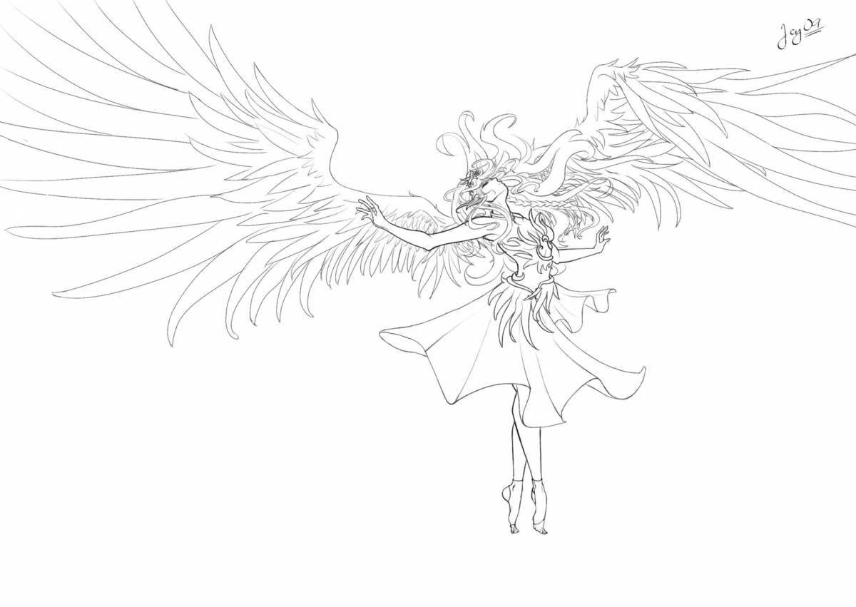 Прекрасная раскраска аниме с крыльями