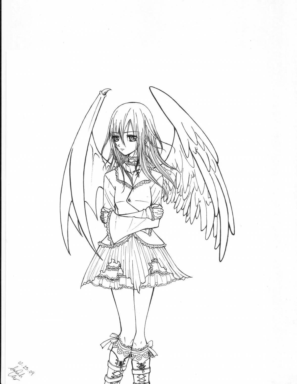 Яркая раскраска аниме с крыльями