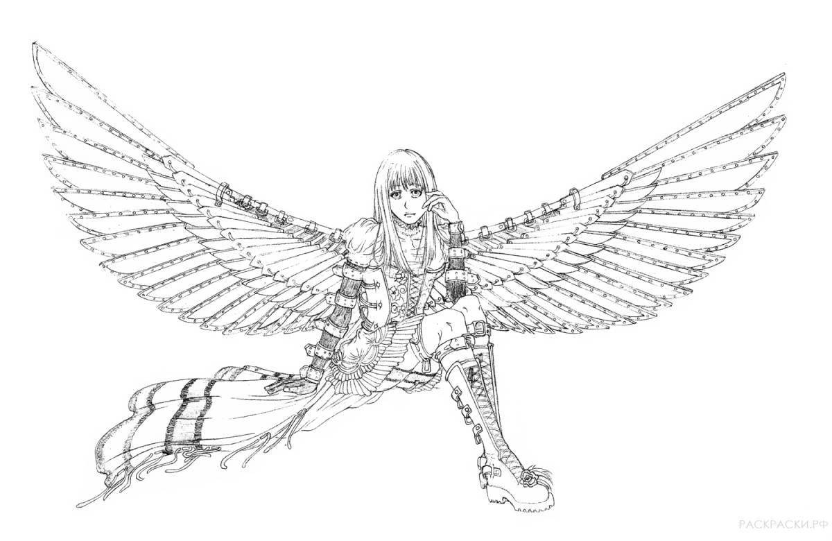 Inviting anime coloring book with wings