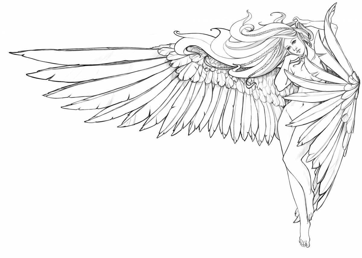 Буйная раскраска аниме с крыльями