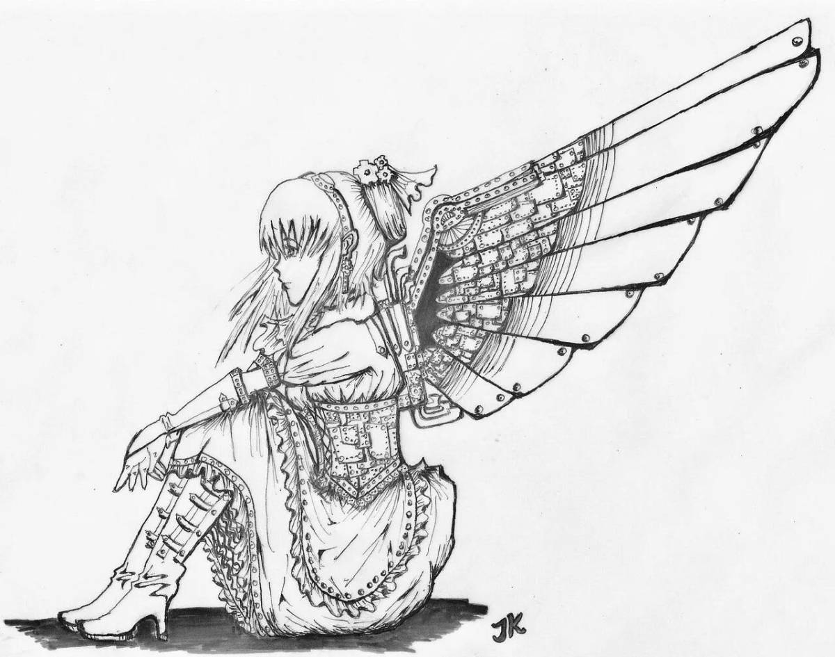 Светящаяся раскраска аниме с крыльями