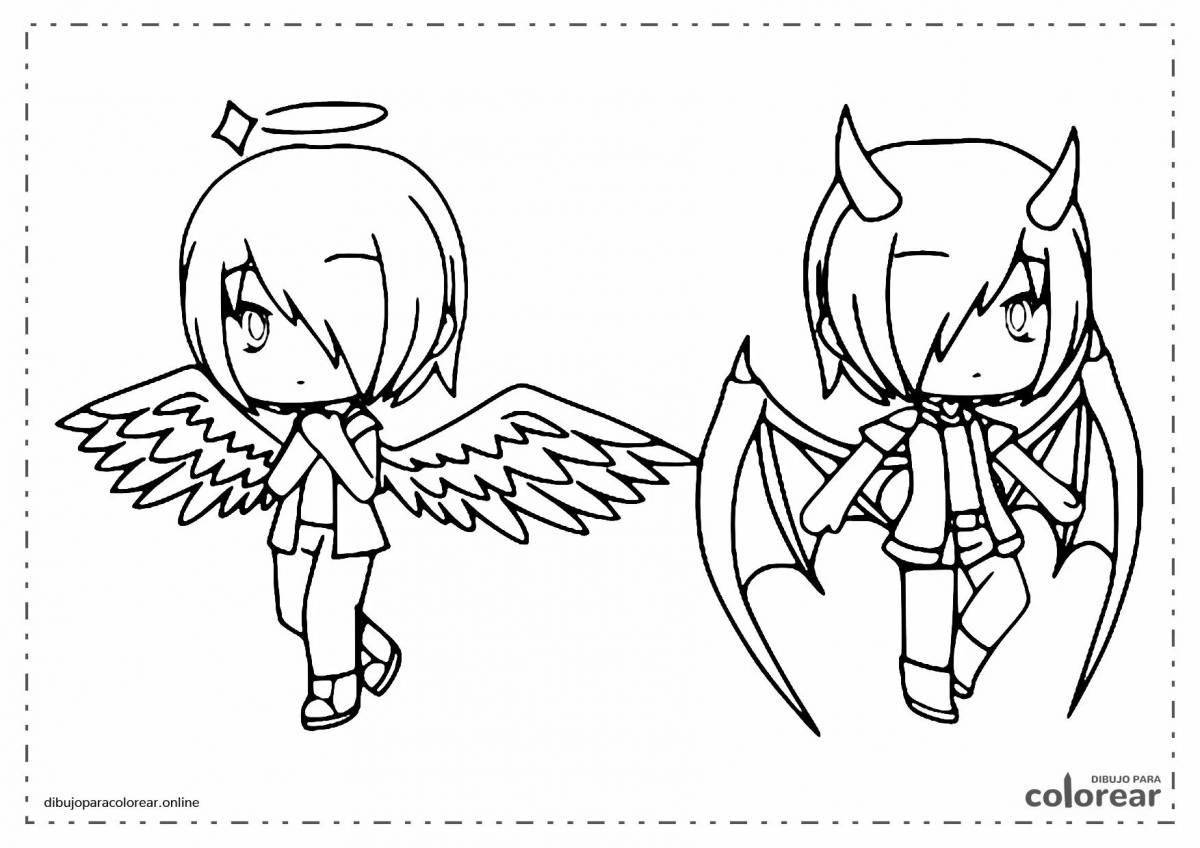 Ангельская раскраска аниме с крыльями