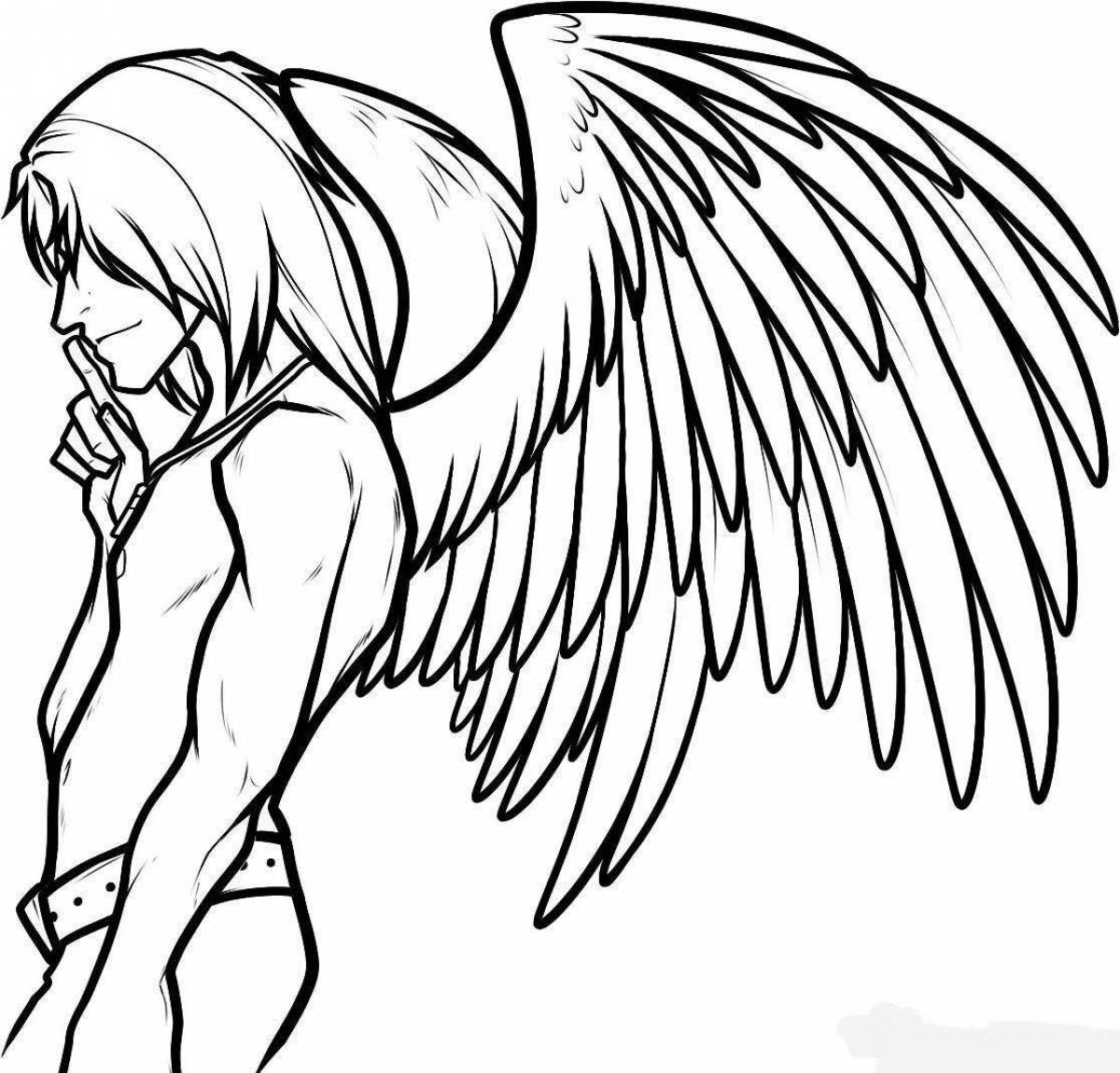 Serene coloring anime with wings