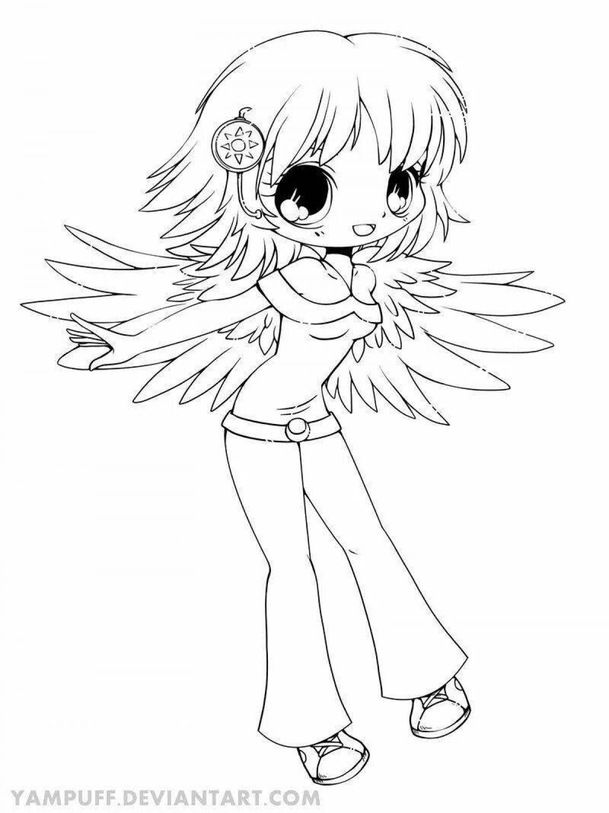 Мечтательная раскраска аниме с крыльями