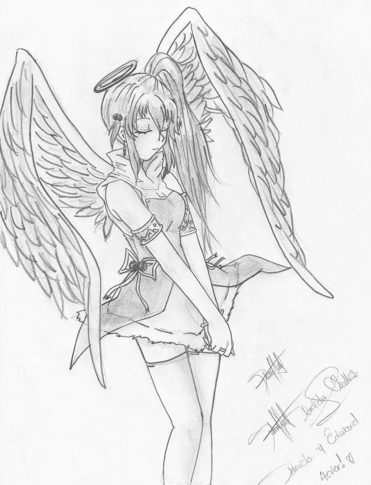 Mystical coloring anime with wings