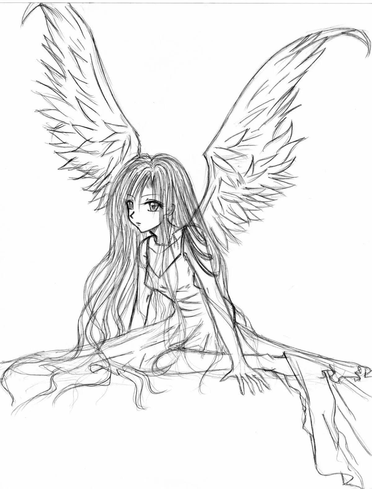 Чудесная раскраска аниме с крыльями