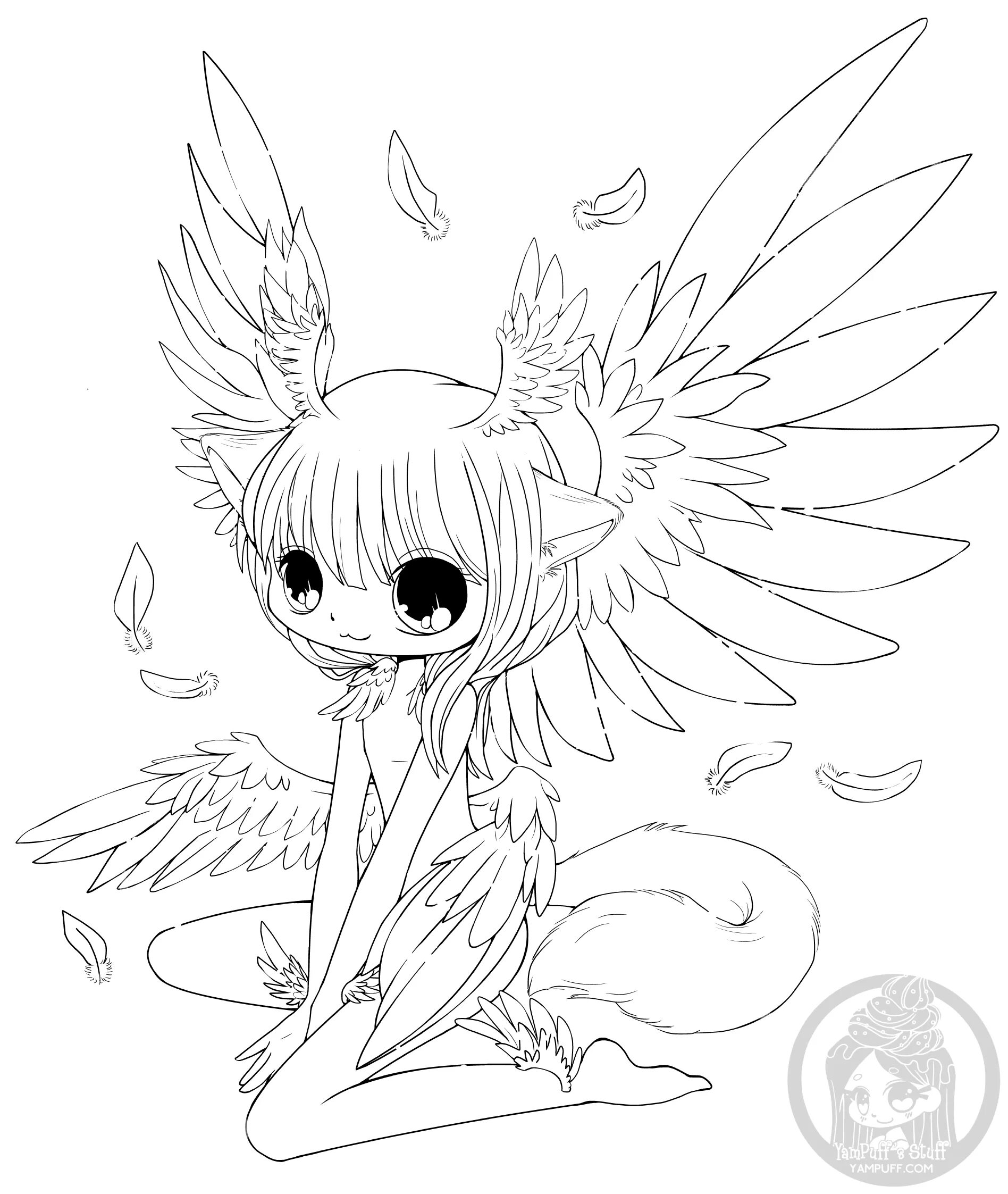 Божественная раскраска аниме с крыльями