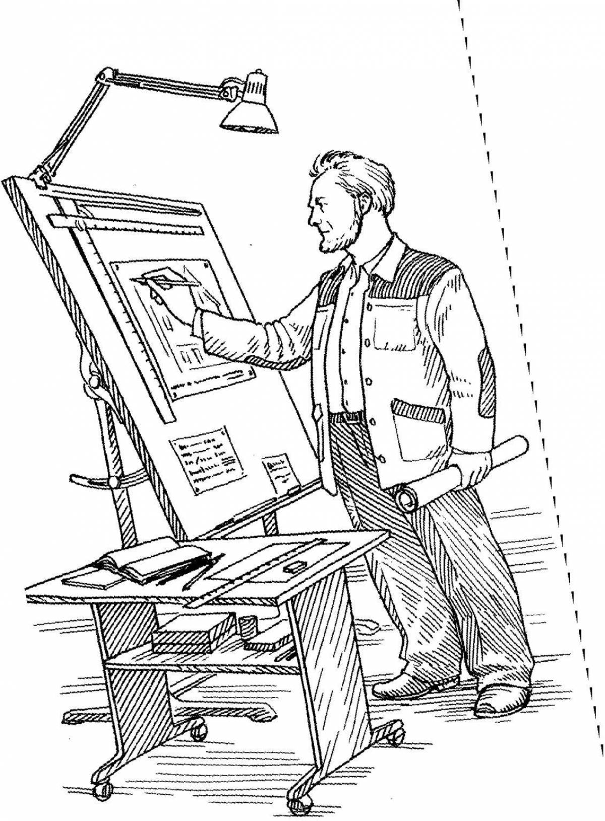 Photo Coloring book joyful architect for kids