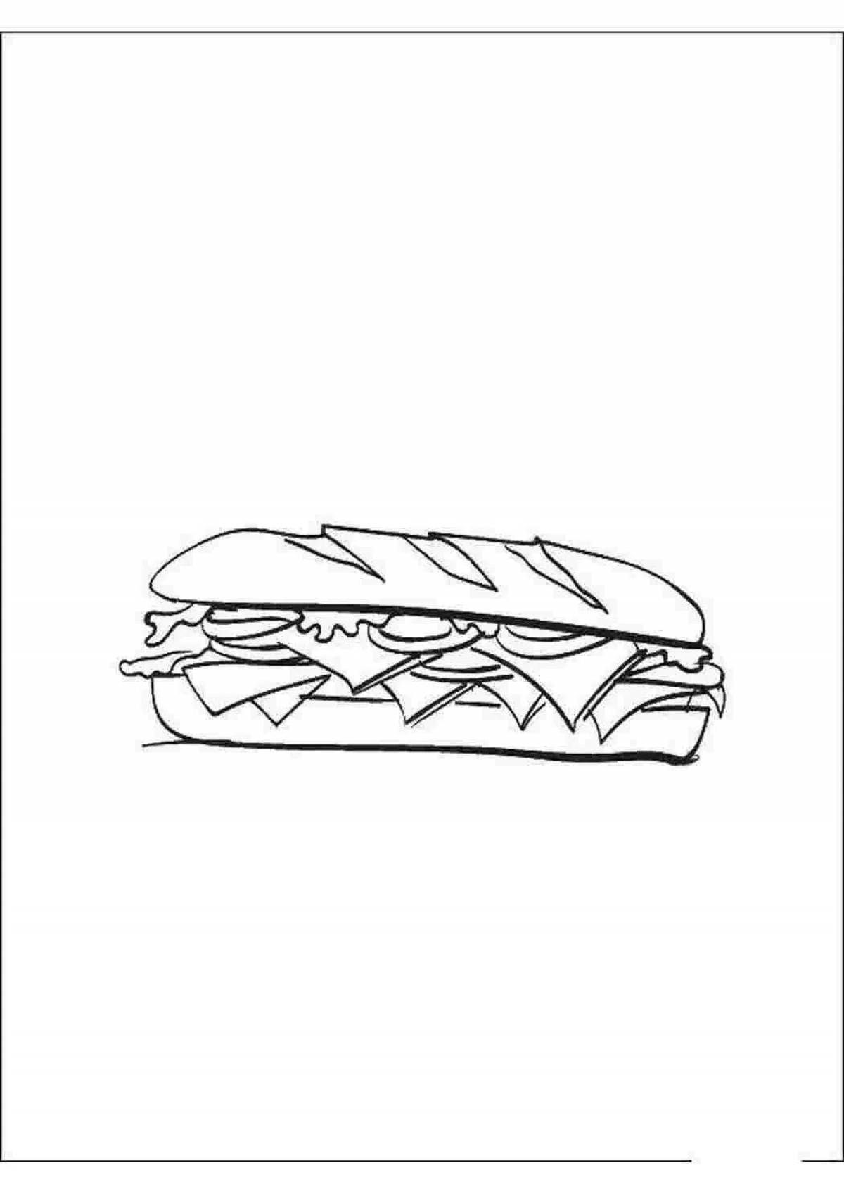 Аппетитный сэндвич-раскраска для детей