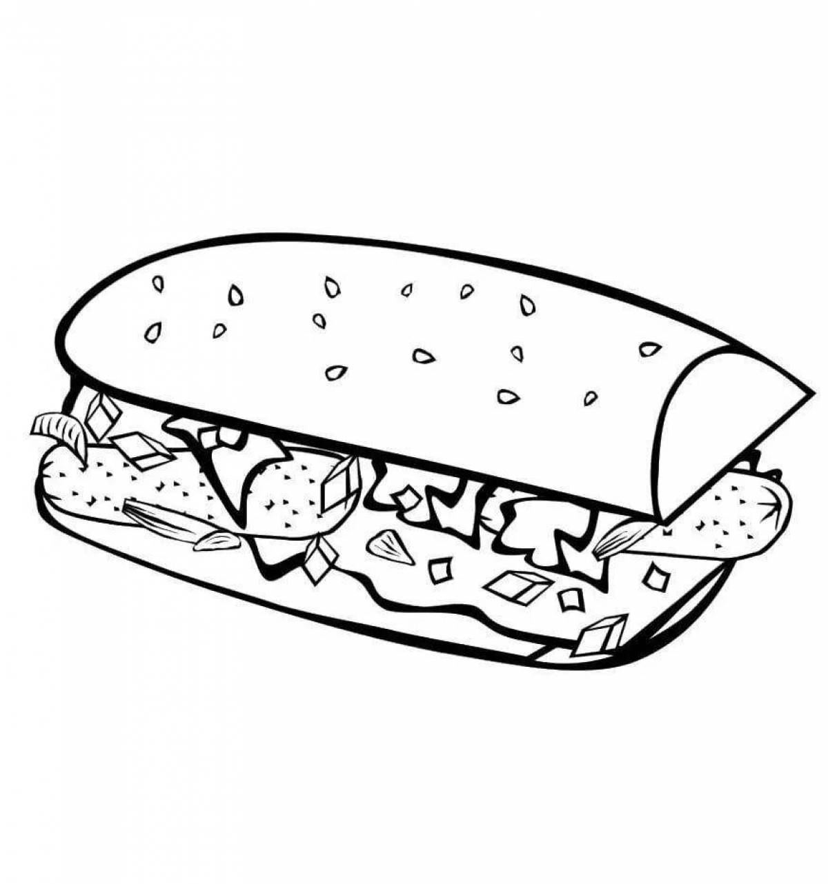 Delicious sandwich coloring pages for kids