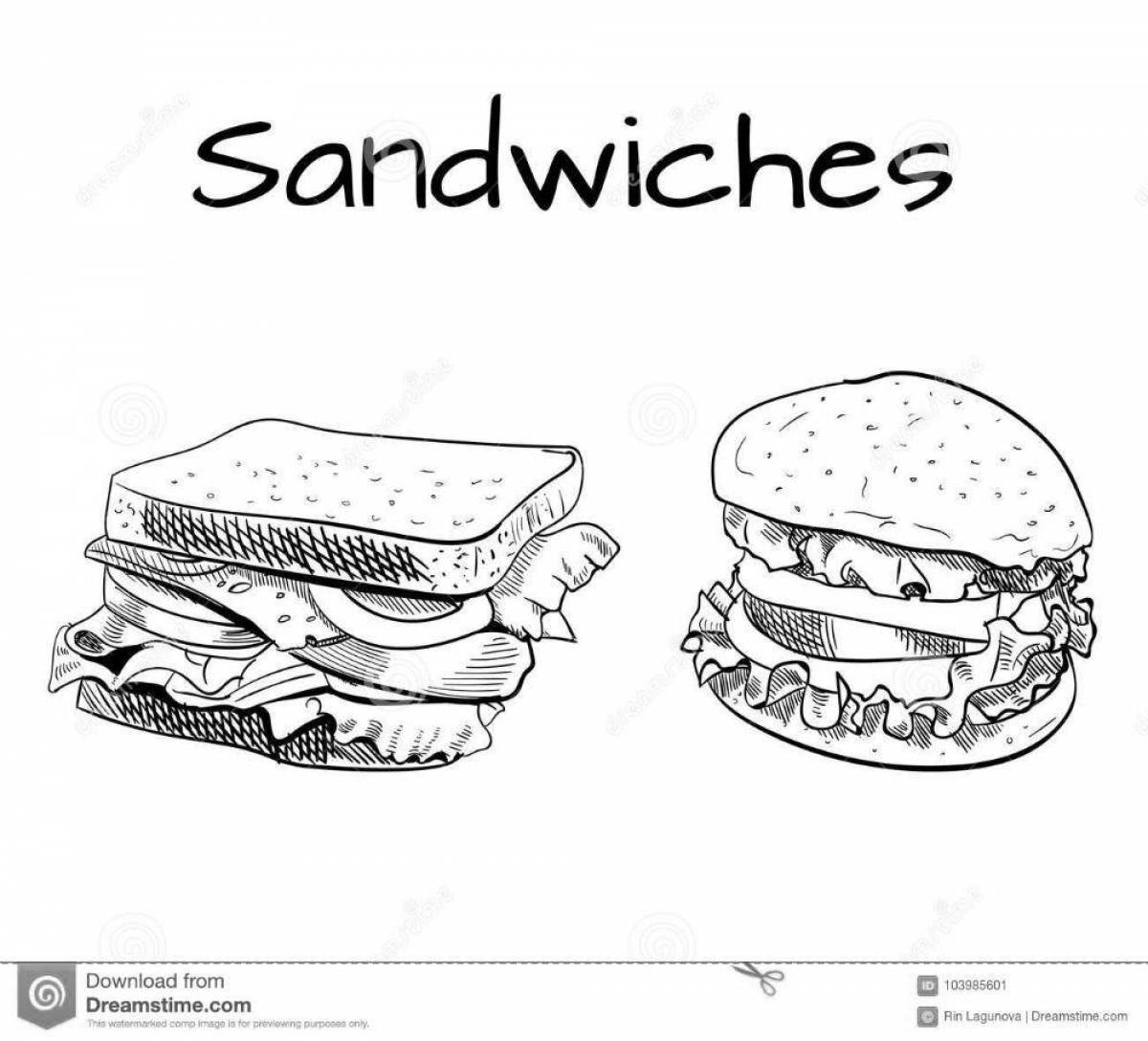 Bright sandwich coloring pages for kids