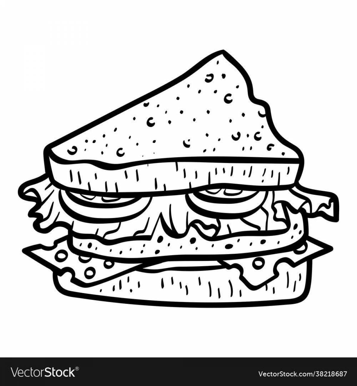 Игривая страница раскраски сэндвичей для детей