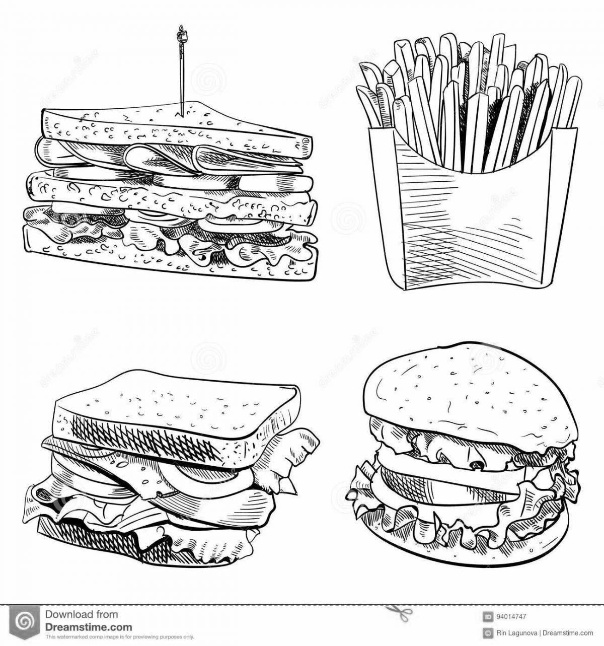 Забавная раскраска сэндвичей для детей
