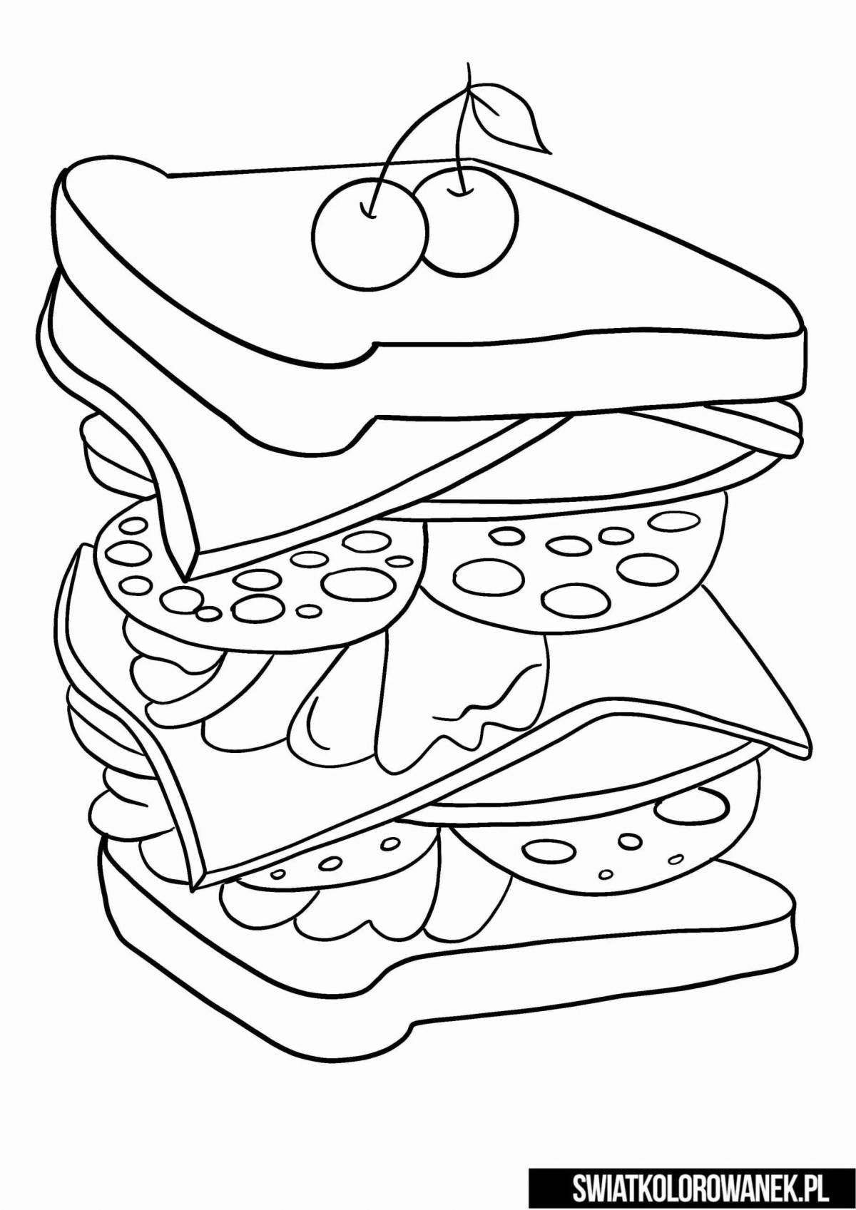 Интересная раскраска сэндвичей для детей